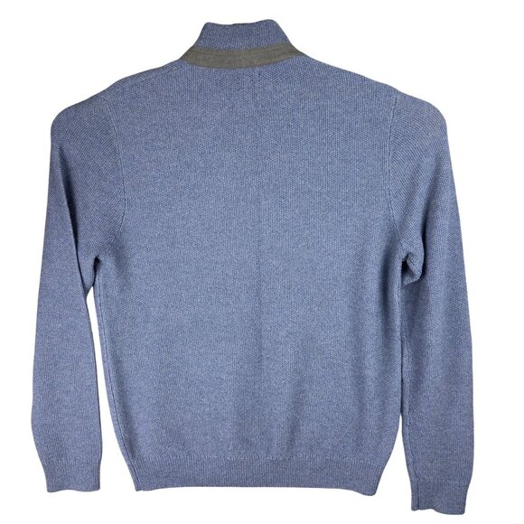John W. Nordstrom Sweater Men M Blue Italian Merino Wool Waffle Knit 1/4 Zip - Picture 2 of 12